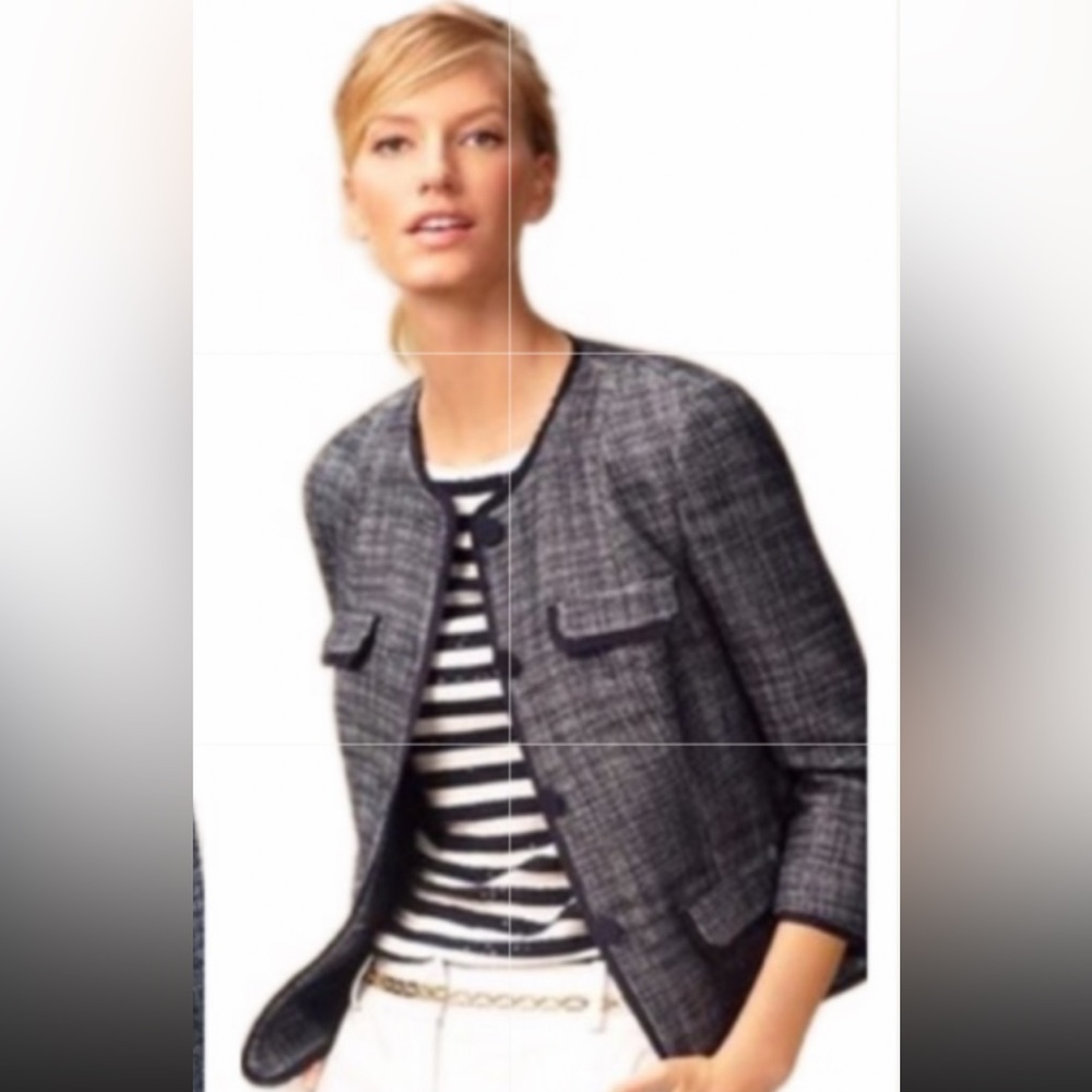 Talbots Navy Blue and White Tweed Lady Jacket - Size 2
